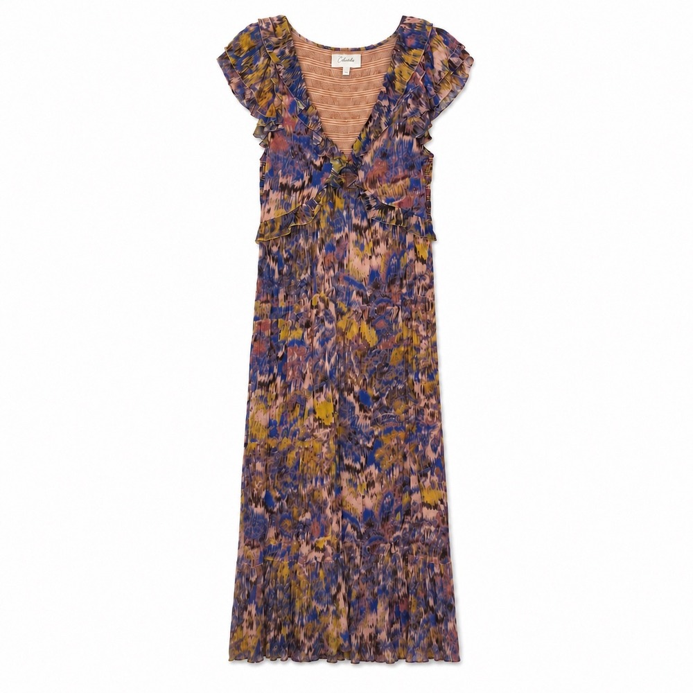 Cleobella Helene Chiffon Maxi Dress Large Purple Floral Ruffle V Neck